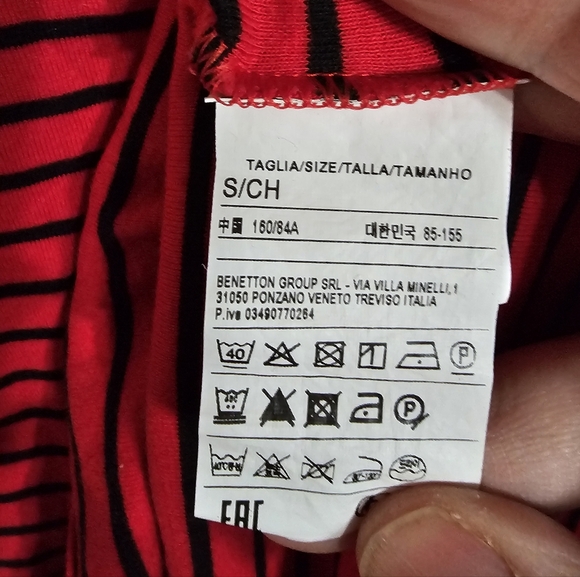 UCB Benetton Red Black Stripe 3/4 Sleeve Cotton Top Women’s Small Retro Nautical - Picture 5 of 8